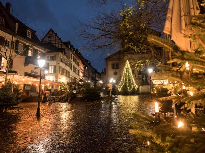 Weihnachtsmarktplatz - Stadtwerke unterstützen Lebendiges Weinheim e. V. mit Spende für Weihnachts-beleuchtung – LED-Lichter setzen Bäume umweltschonend in Szene