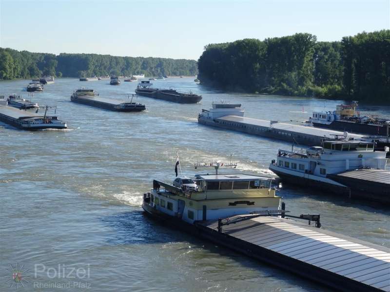 Stau auf dem Rhein (Foto: Polizei)