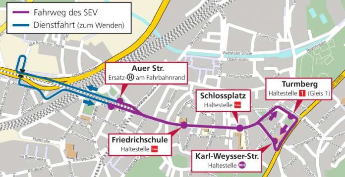 Fahrweg des Schienenersatzverkehrs am 11. September 2016 (Grafik: VBK)