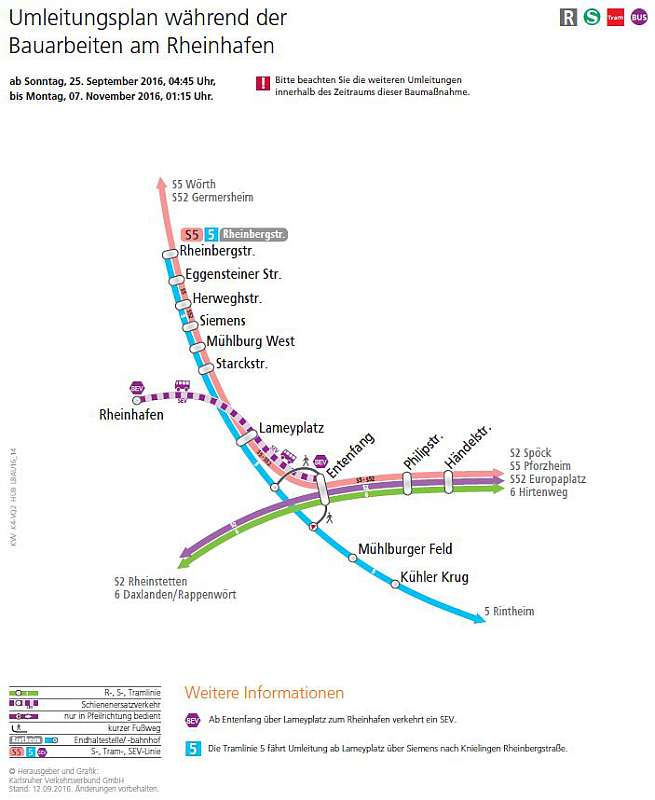 Umleitungsplan während der Bauarbeiten im Rheinhafen (Grafik: VBK)