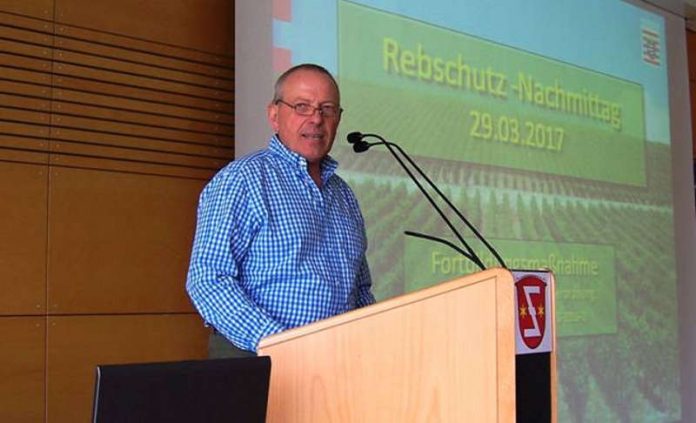 RP-Weinbauberater Berthold Fuchs spricht beim Rebschutz-Nachmittag in Östrich-Winkel. (Foto: RP Darmstadt)