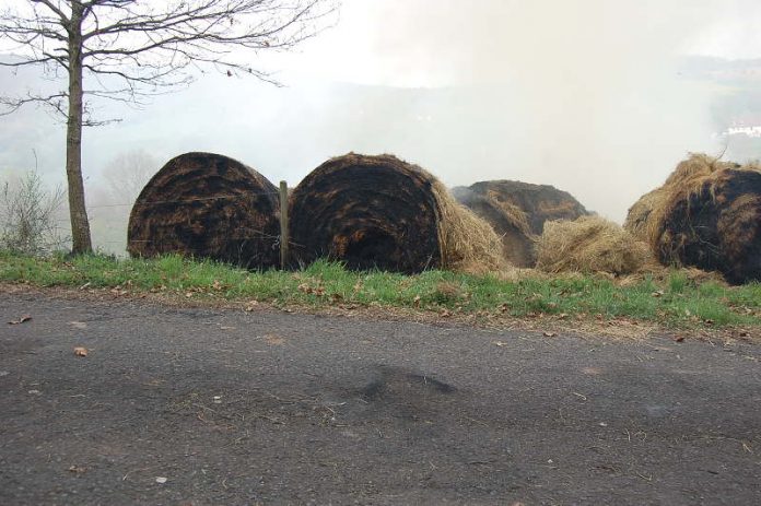 In Brand geratene Heuballen (Foto: Polizei RLP)