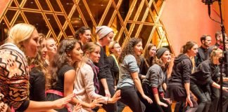 Die komplette Bandbreite an Chorgattungen stand am Wochenende beim Badischen Chorwettbewerb in Bruchsal auf der Bühne. Hier der Jazzchor Twäng! aus Freiburg, der sich den Tite Meisterchor ersang (Foto: BCV/Staubach)