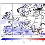 Änderungen der mittleren jährlichen Windstromproduktion (Eout, in Prozent) in Europa 2071 bis 2100 im Vergleich zu 1971 bis 2000. (Abb. aus Moemken et al. (2018), bearbeitet von J. Mömken, KIT)