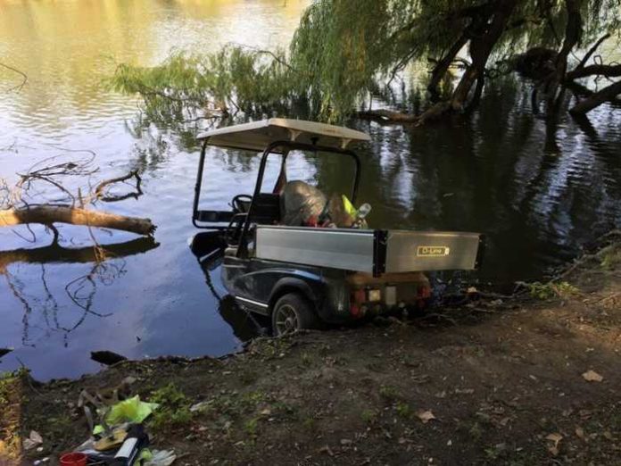 Golf-Cart im Ostparkweiher (Foto: Feuerwehr Frankfurt)