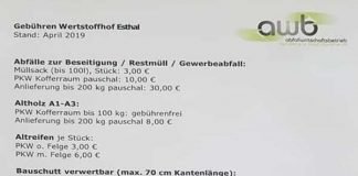 Informationsblatt des awb für den Wertstoffhof Esthal