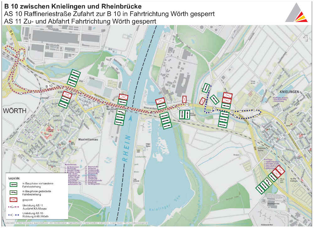 BA 1.2 mit Sperrung der Anschlussstelle 11 Yachthafen (Quelle: RP Karlsruhe)