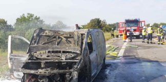 Der ausgebrannte Mercedes Vito (Foto: Feuerwehr Haßloch)