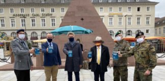 v.l.: Thomas Christmann, Dr. Albert Käuflein, Dr. Frank Mentrup, Tom Hoyem, Willi Stumpf, Marcel Meier (nicht auf dem Bild: Sylvia M. Felder) (Foto: Volksbund/Volker Schütze)