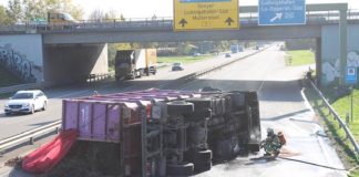 Der umgekippte LKW (Foto: Polizei RLP)