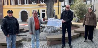 Symbolische Spendenübergabe: Rotary Präsident Peter Stahl übergebt den Spendenscheck in Höhe von 14.500 Euro an den 1. Vorsitzenden des Kunstvereins Neustadt e.V. Wolfgang Glass (Foto: Rotary Club Neustadt)