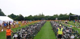 Wechselzone der DM Triathlon in Viernheim, 2018 (Foto: Hannes Blank)