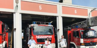 Stefan Klein (Brand- und Katastrophenschutzinspekteur), Diana Kreuter-Schmitt (Direktorin der Pfälzischen Pensionsanstalt Bad Dürkheim) und Oberbürgermeister Marc Weigel (Foto: Stadtverwaltung Neustadt)